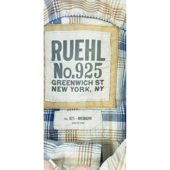 Ruehl No. 925 Size Medium Men's Vanilla Tan Gray Plaid Western Pearl Snap Shirt - Picture 4 of 10